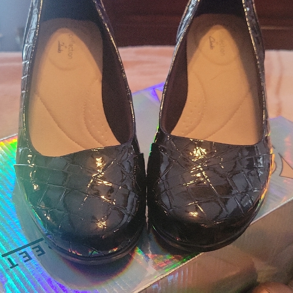 Clarks Patent Leather Shoes with Croc Detail